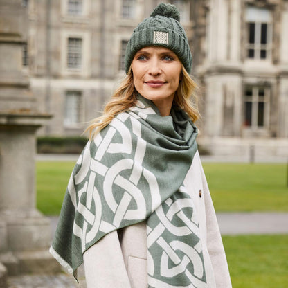Celtic Knot Reversible Scarf - Thyme Green & Grey