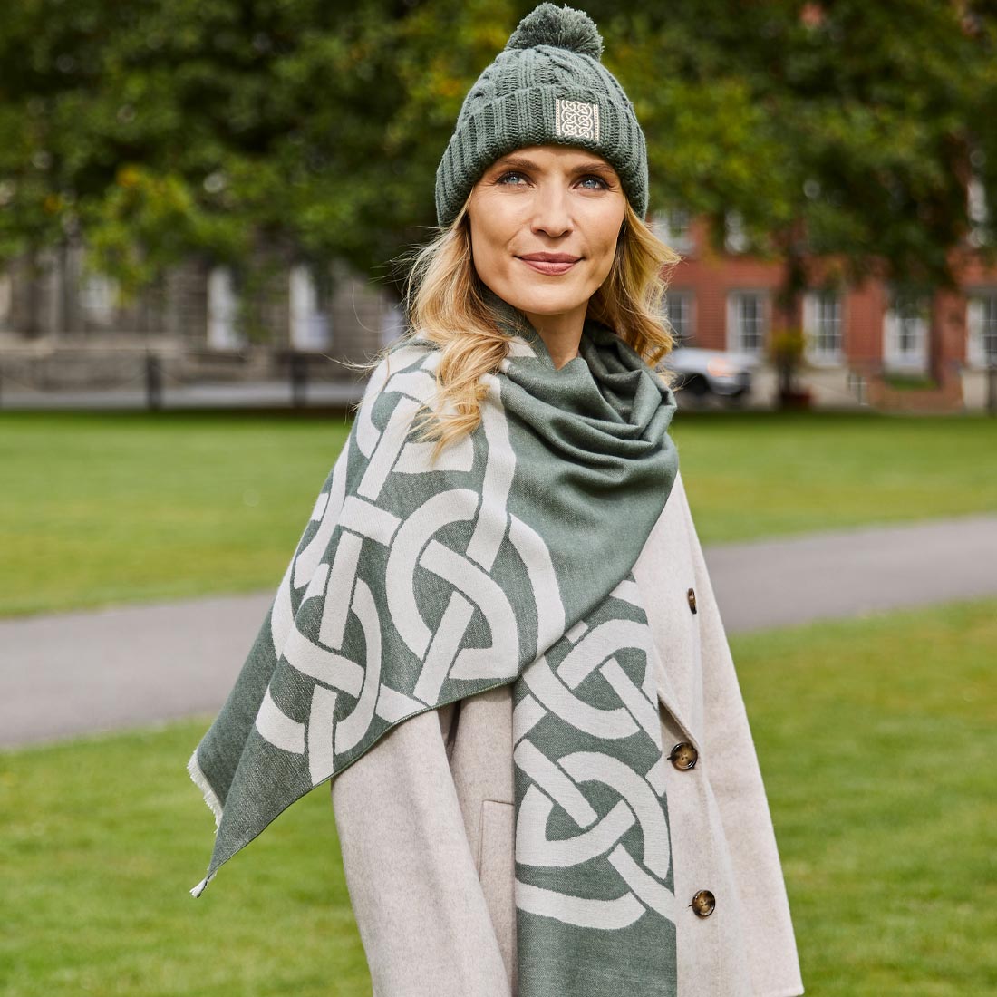 Celtic Knot Thyme Green Bobble Hat