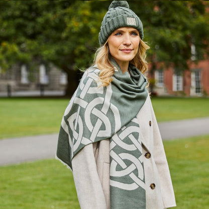 Celtic Knot Reversible Scarf - Thyme Green & Grey