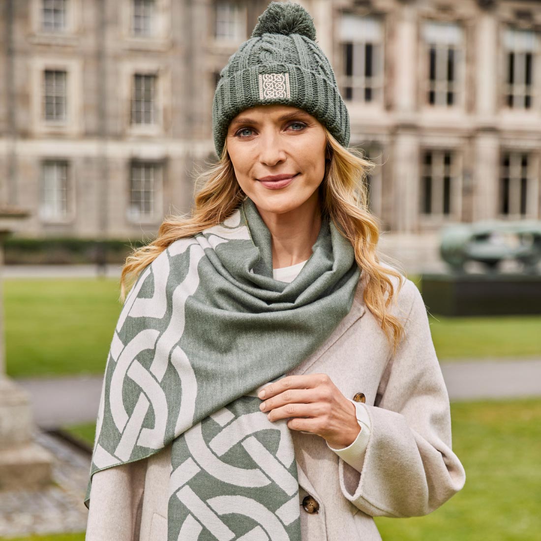 Celtic Knot Thyme Green Bobble Hat