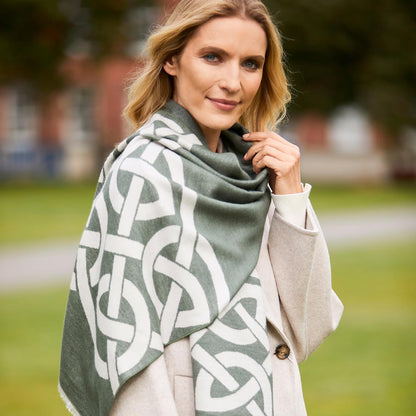 Celtic Knot Reversible Scarf - Thyme Green & Grey