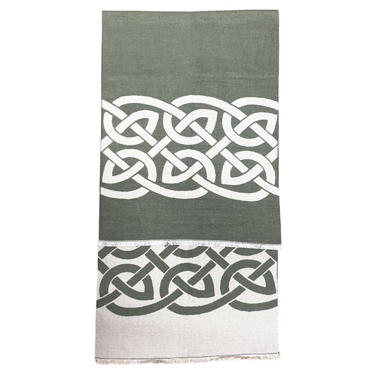 Celtic Knot Reversible Scarf - Thyme Green & Grey