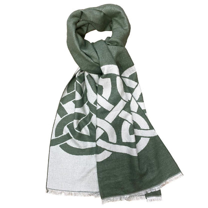 Celtic Knot Reversible Scarf - Thyme Green & Grey