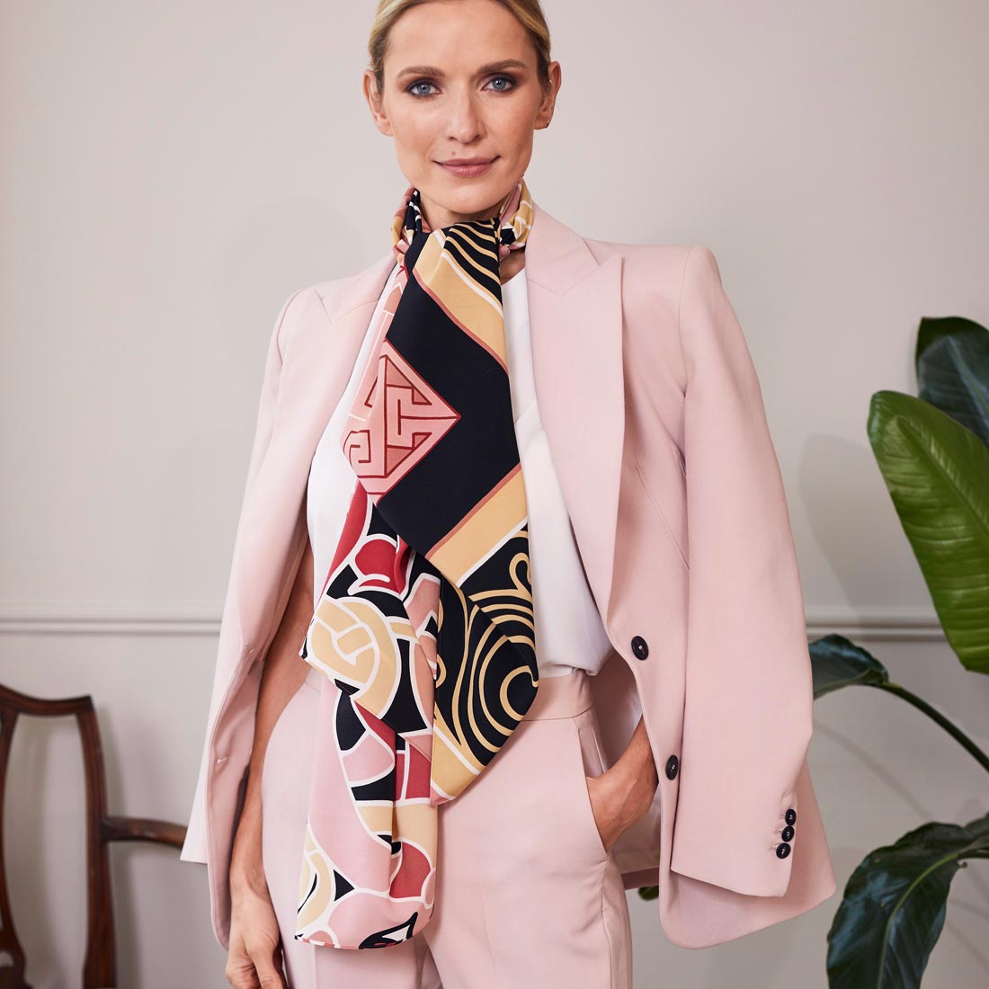 Celtic Elegance  Large Scarf - Baby Pink & Beige