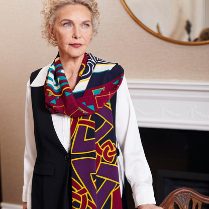 Celtic Elegance  Large Scarf - Burgundy & Navy