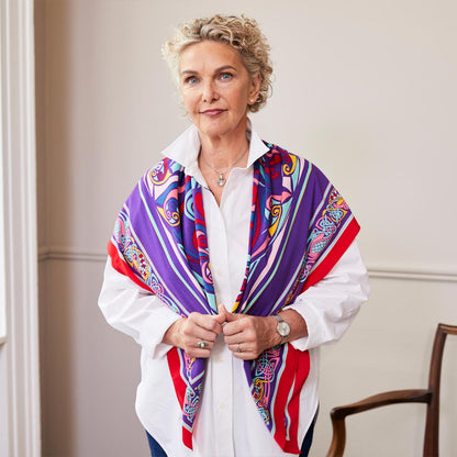 Celtic Elegance  Large Square Scarf - Purple & Red