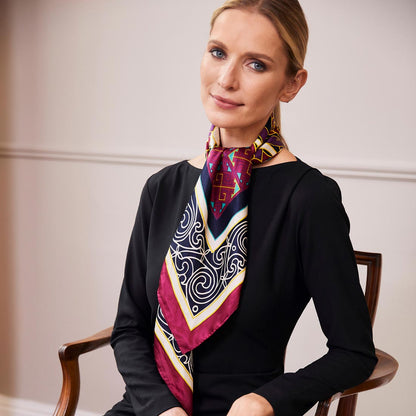 Celtic Elegance  Silk Scarf - Burgundy & Navy