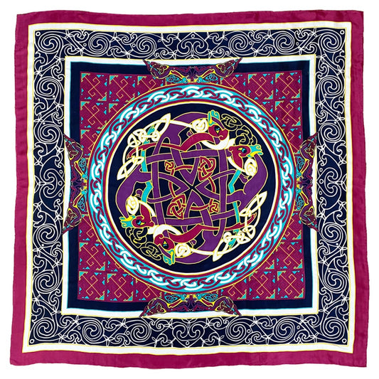 Celtic Elegance  Silk Scarf - Burgundy & Navy