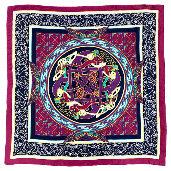 Celtic Elegance  Silk Scarf - Burgundy & Navy