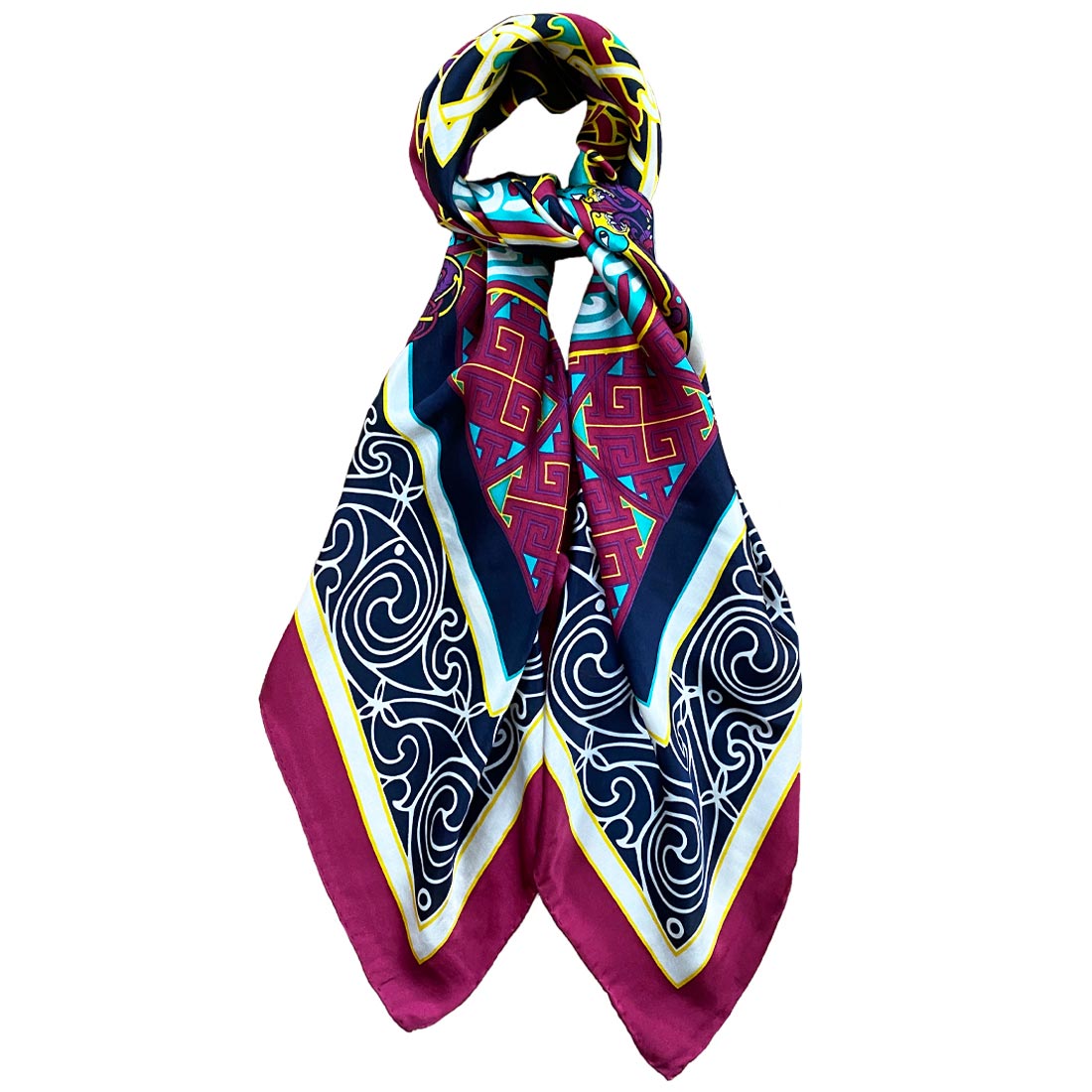 Celtic Elegance  Silk Scarf - Burgundy & Navy
