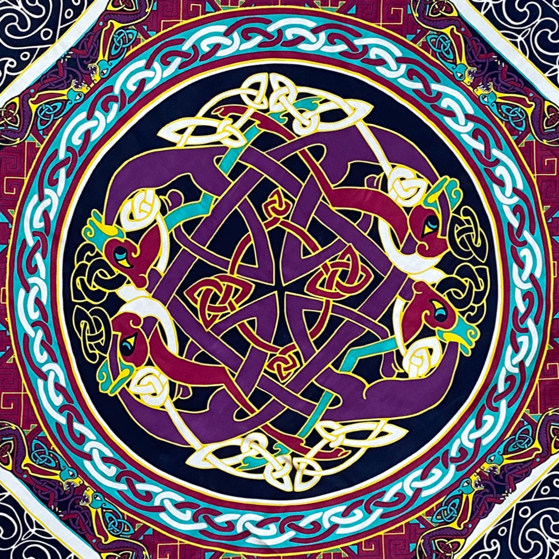 Celtic Elegance  Silk Scarf - Burgundy & Navy