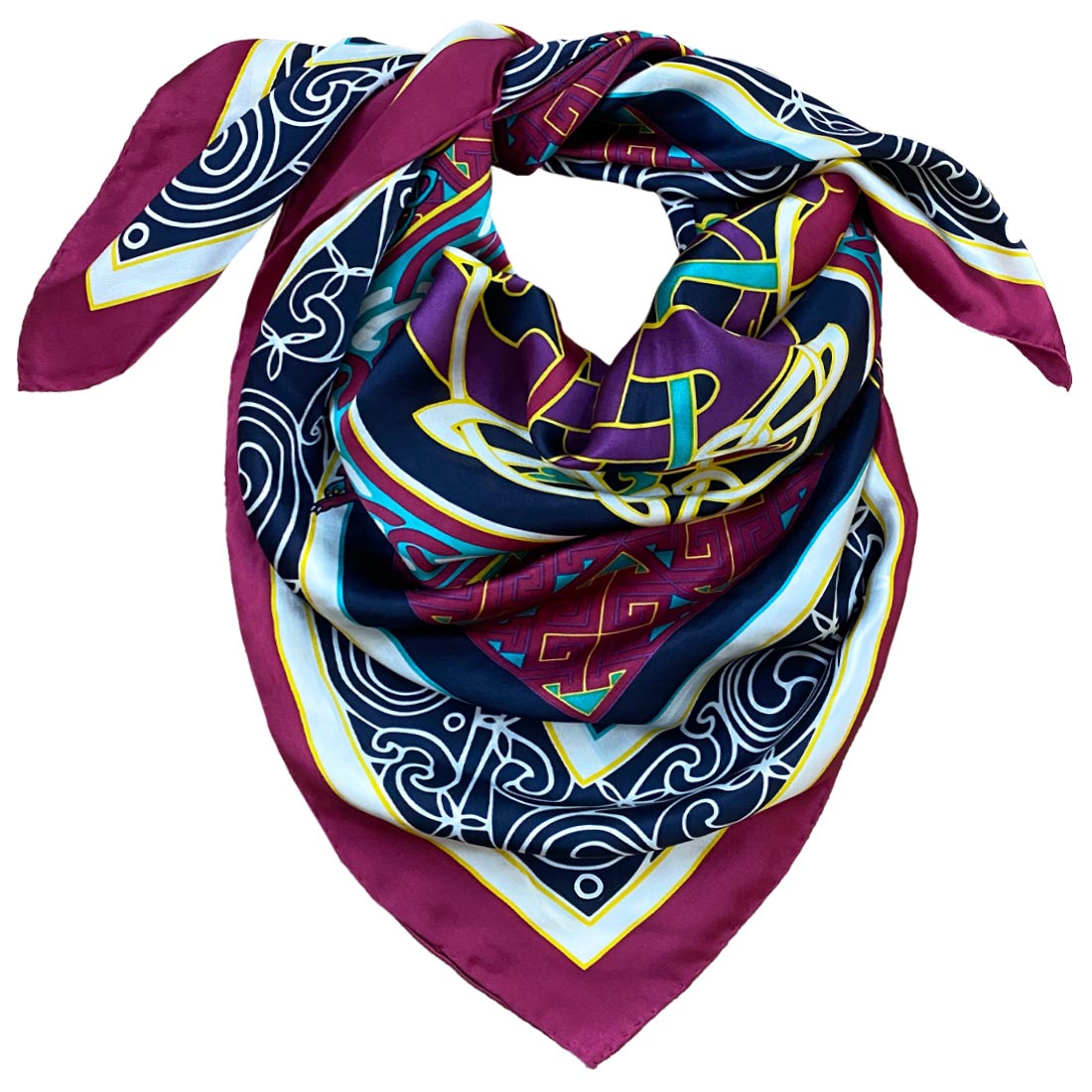 Celtic Elegance  Silk Scarf - Burgundy & Navy