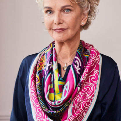 Celtic Elegance Silk Scarf -  Cerise Pink & Lime