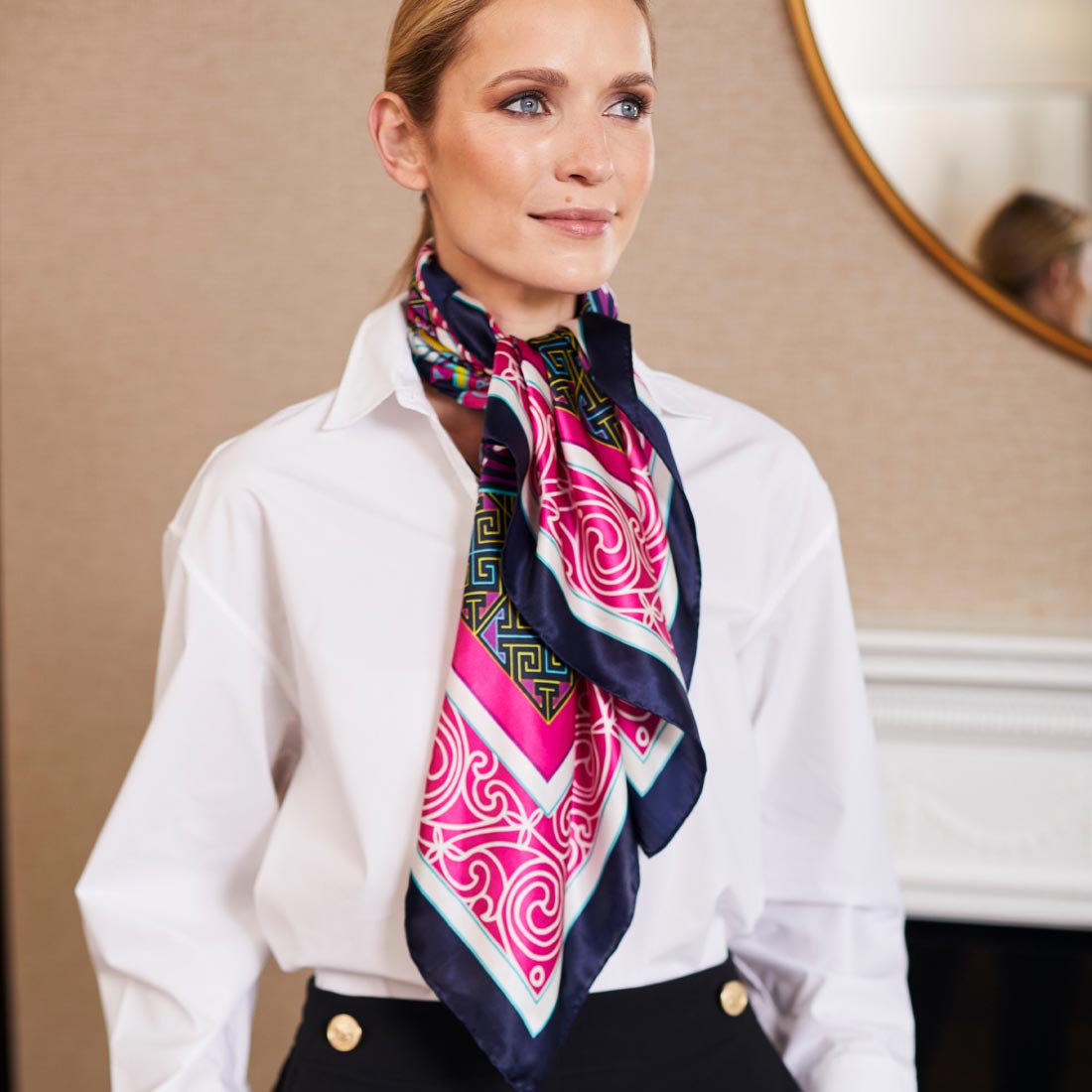 Celtic Elegance Silk Scarf -  Cerise Pink & Lime