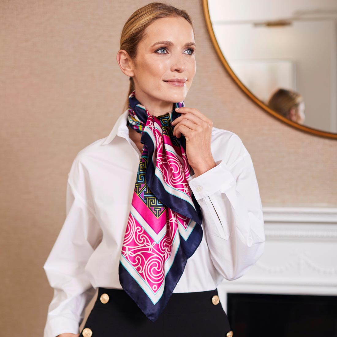 Celtic Elegance Silk Scarf -  Cerise Pink & Lime