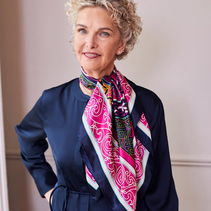 Celtic Elegance Silk Scarf -  Cerise Pink & Lime