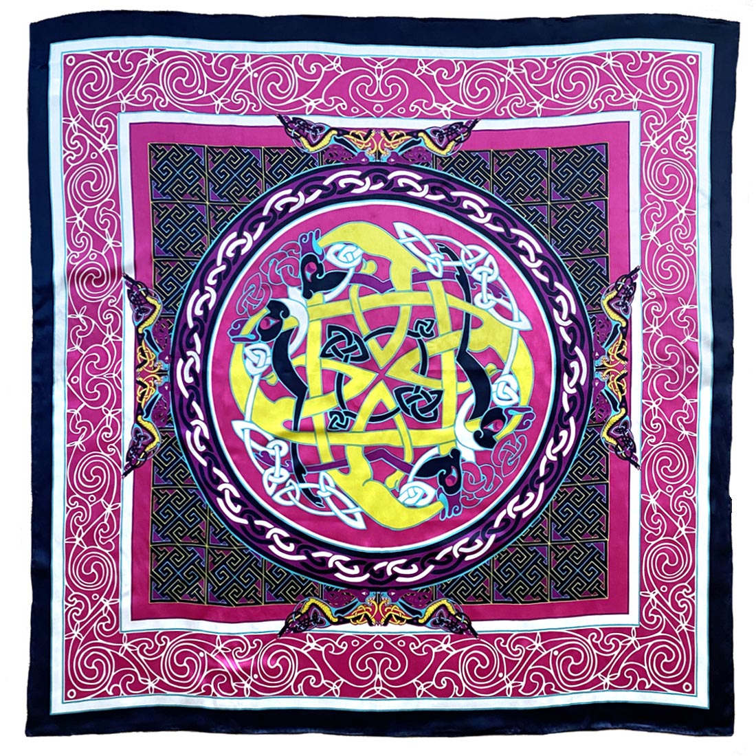Celtic Elegance Silk Scarf -  Cerise Pink & Lime