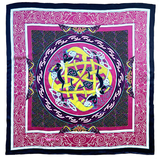 Celtic Elegance Silk Scarf -  Cerise Pink & Lime