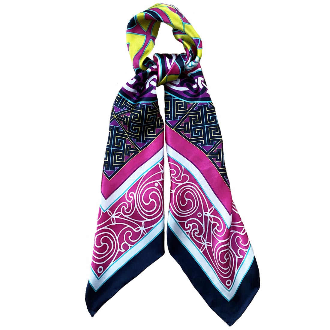 Celtic Elegance Silk Scarf -  Cerise Pink & Lime