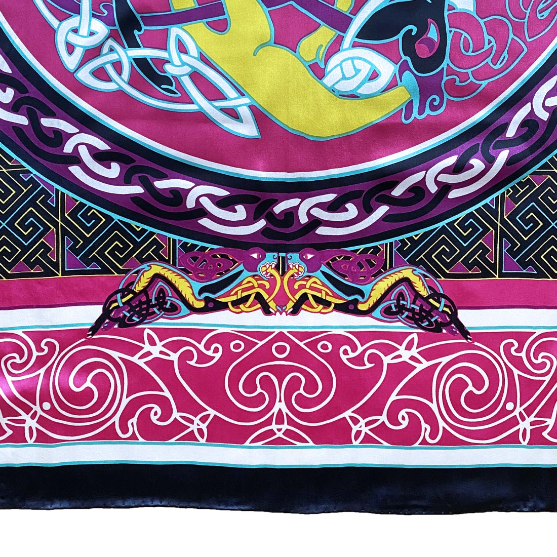 Celtic Elegance Silk Scarf -  Cerise Pink & Lime