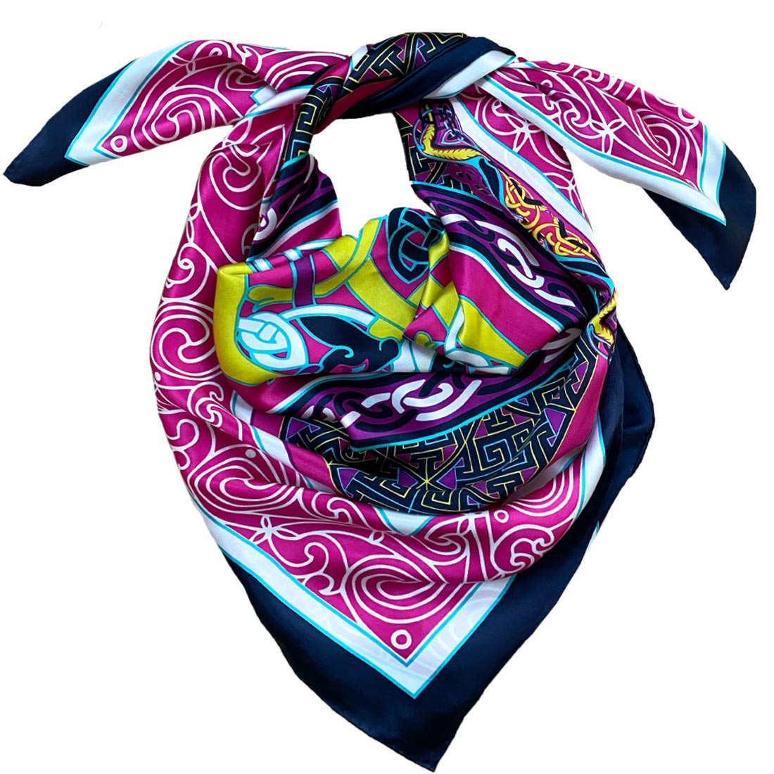 Celtic Elegance Silk Scarf -  Cerise Pink & Lime