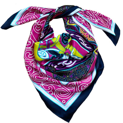 Celtic Elegance Silk Scarf -  Cerise Pink & Lime