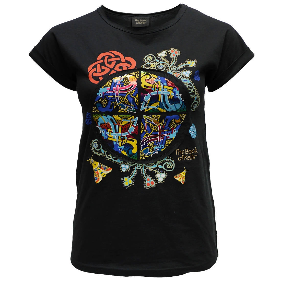 Book Of Kells Ladies T-Shirt Black Multi Coloured