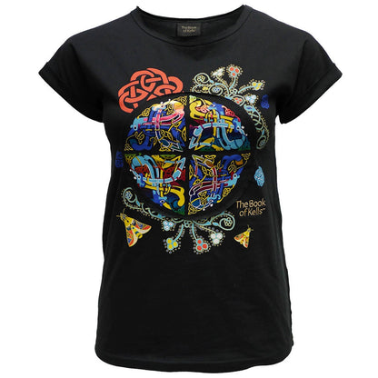 Book Of Kells Ladies T-Shirt Black Multi Coloured