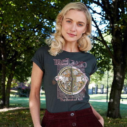 Book of Kells Ladies T-shirt Bottle Green Ireland Rose Gold