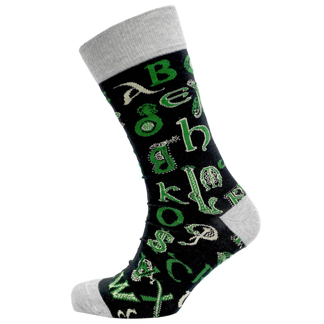Book Of Kells Celtic Alphabet Men's Sock Black & Green