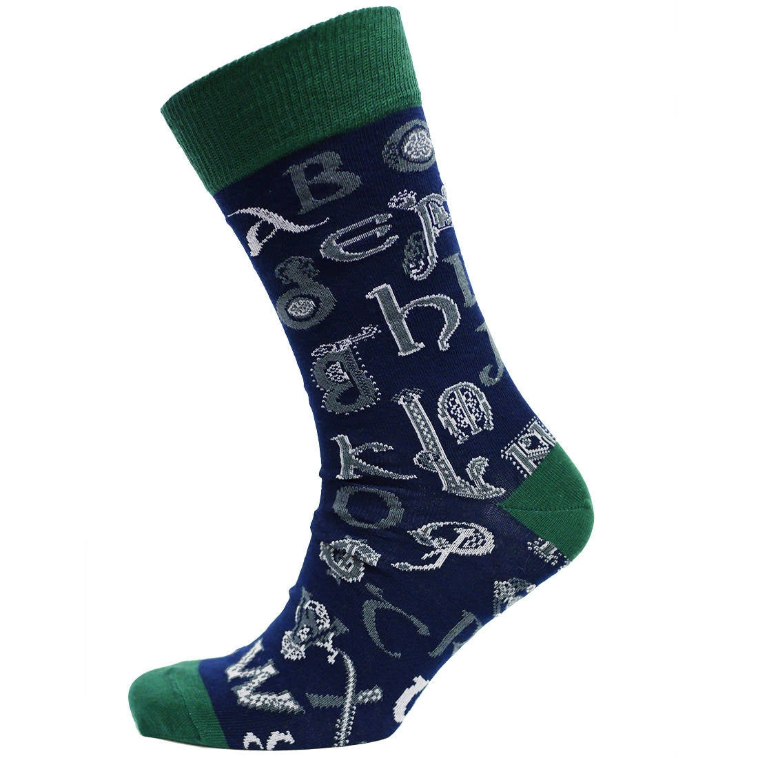 Book Of Kells Celtic Alphabet Men's Sock Navy & Green
