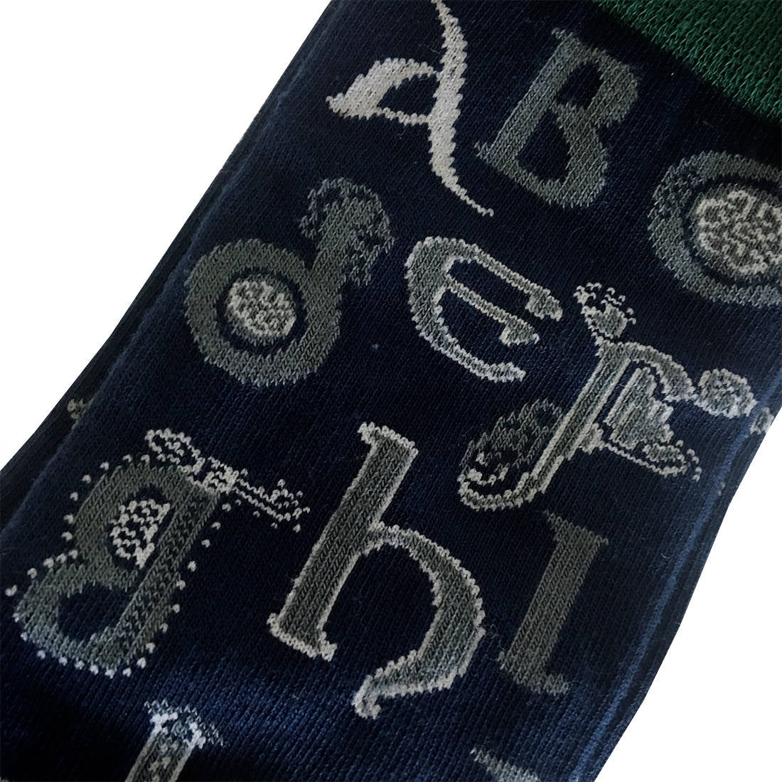 Book Of Kells Celtic Alphabet Men's Sock Navy & Green