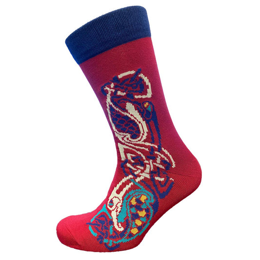 Celtic Motif Men's Socks - Burgundy & Navy