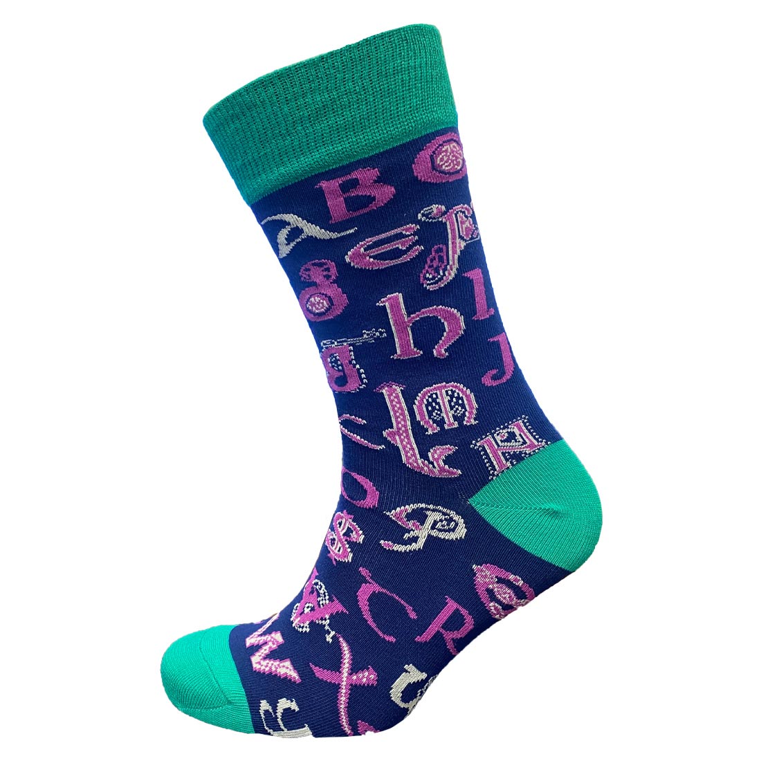 Navy & Turquoise Book of Kell's Alphabet Men's Socks