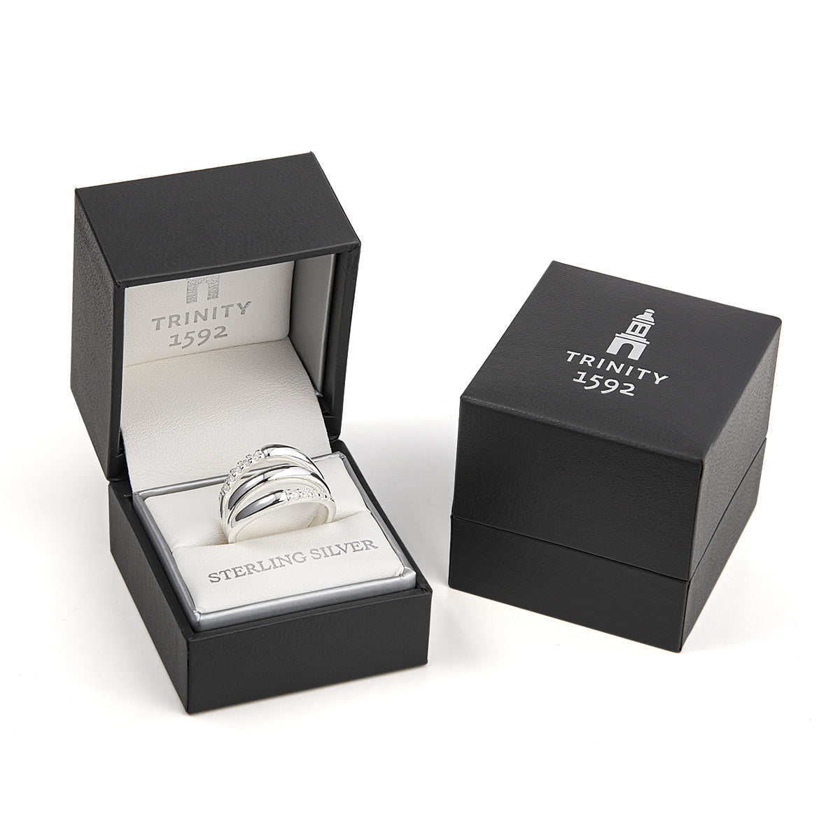 Sterling Silver Long Room Inspired Crystal Set Ring