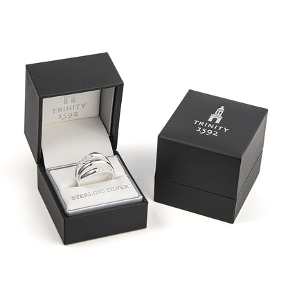 Sterling Silver Long Room Inspired Crystal Set Ring