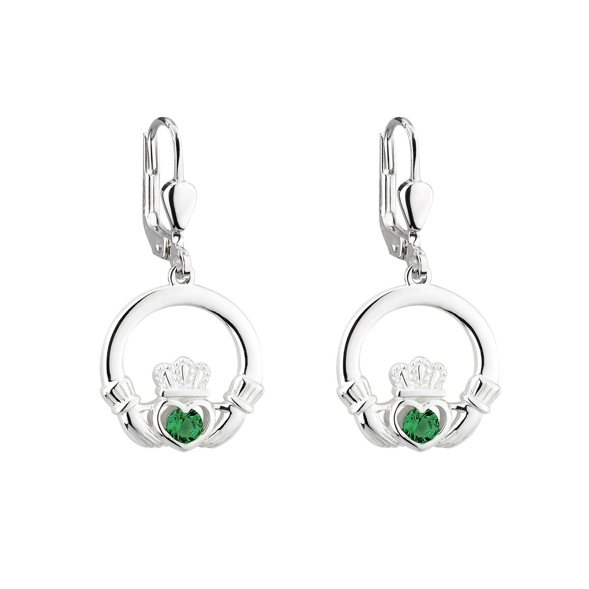 Silver Crystal Claddagh Drop Earrings
