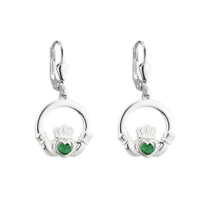 Silver Crystal Claddagh Drop Earrings