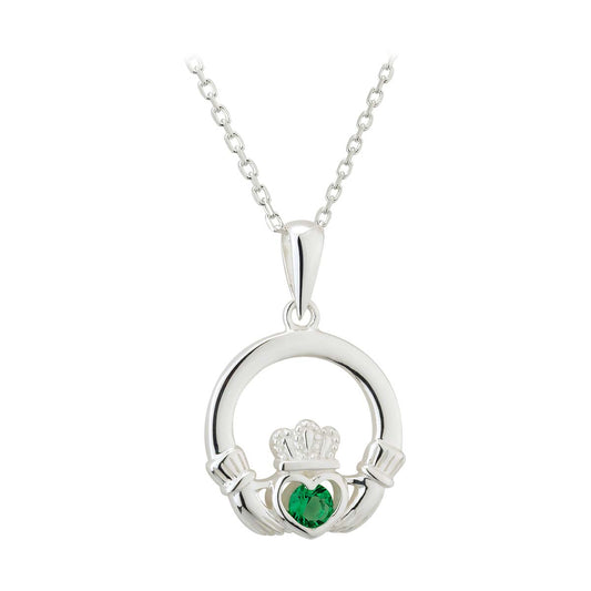 Silver Green Crystal Claddagh Pendant