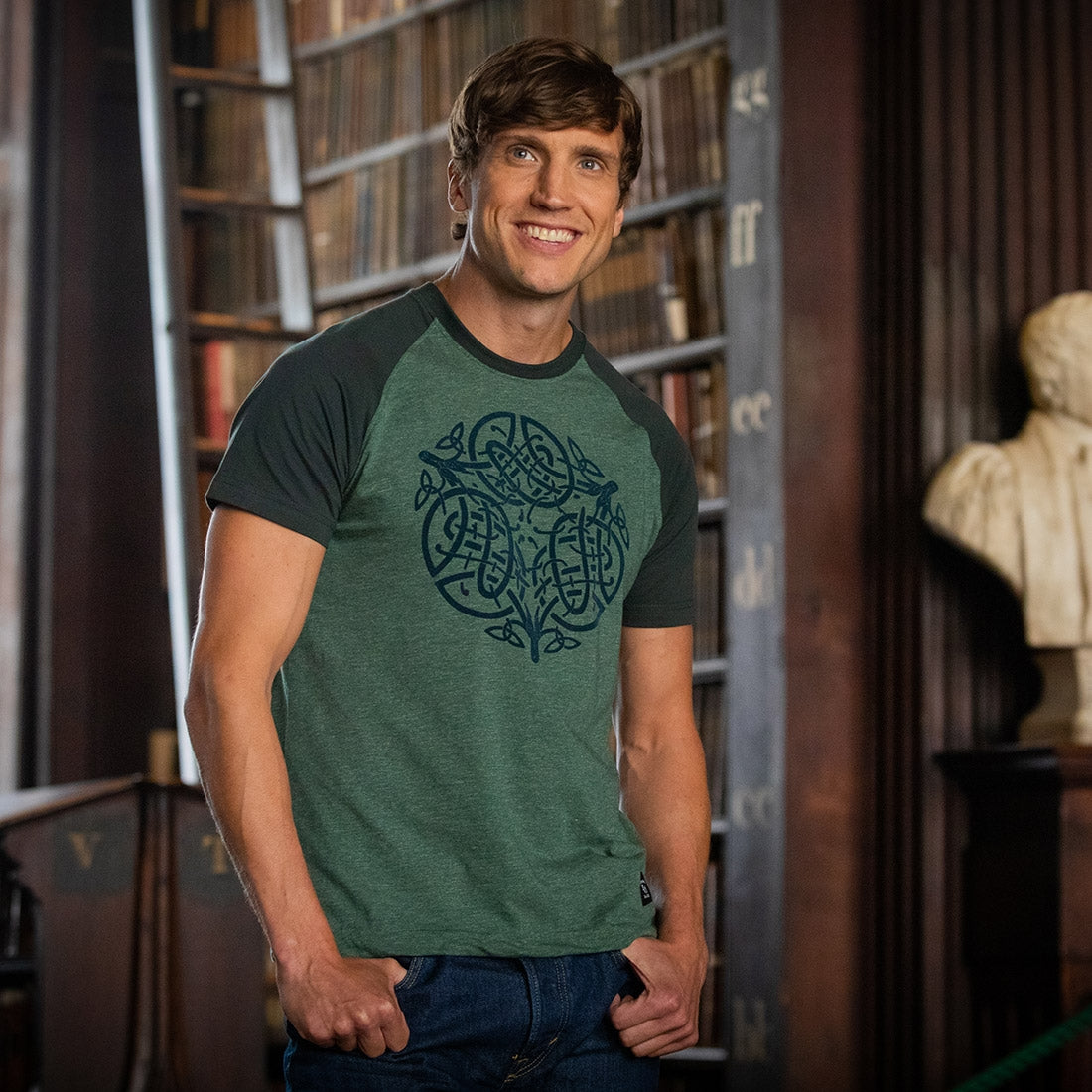 Book Of Kells  Celtic Knot T-Shirt Moss Green