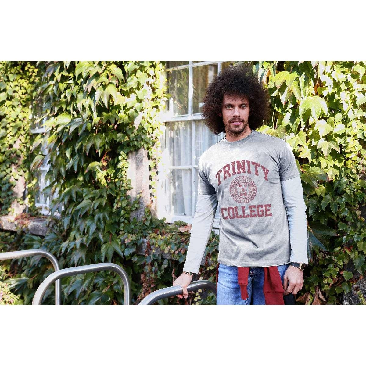 Trinity College Dublin Crest T-Shirt Grey Marl & Burgundy