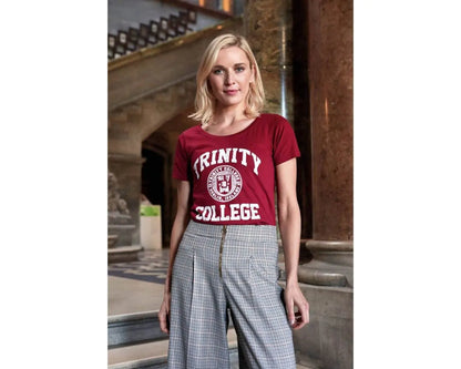 Trinity College Dublin Crest Ladies T-Shirt Burgundy & White