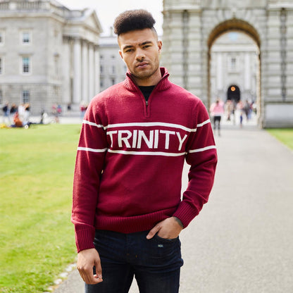 Trinity Jacquard Knitted 1/4 Zip - Burgundy & Cream