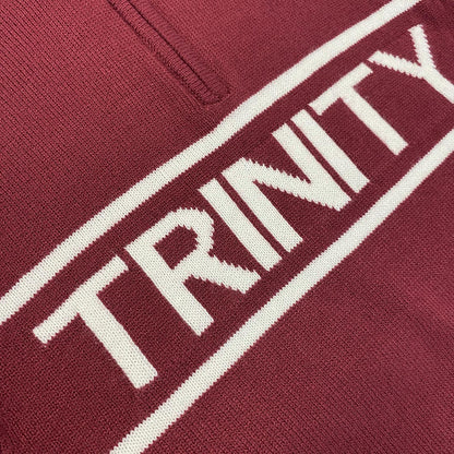 Trinity Jacquard Knitted 1/4 Zip - Burgundy & Cream