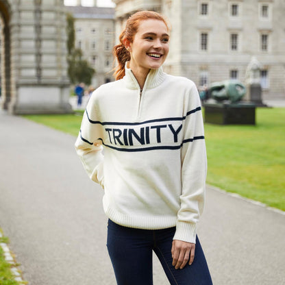 Trinity Jacquard Knitted 1/4 Zip - Cream & Navy