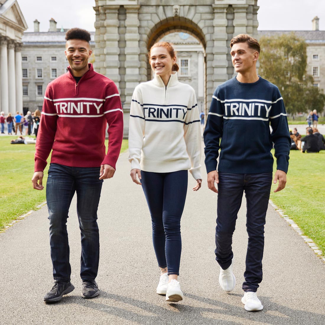 Trinity Jacquard Knitted 1/4 Zip - Cream & Navy