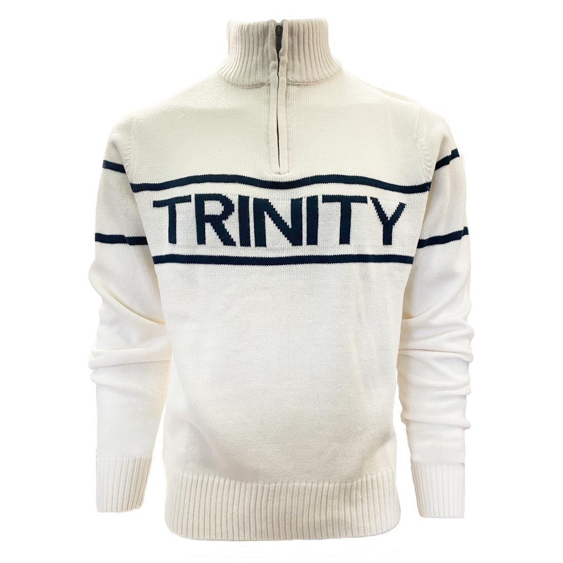 Trinity Jacquard Knitted 1/4 Zip - Cream & Navy