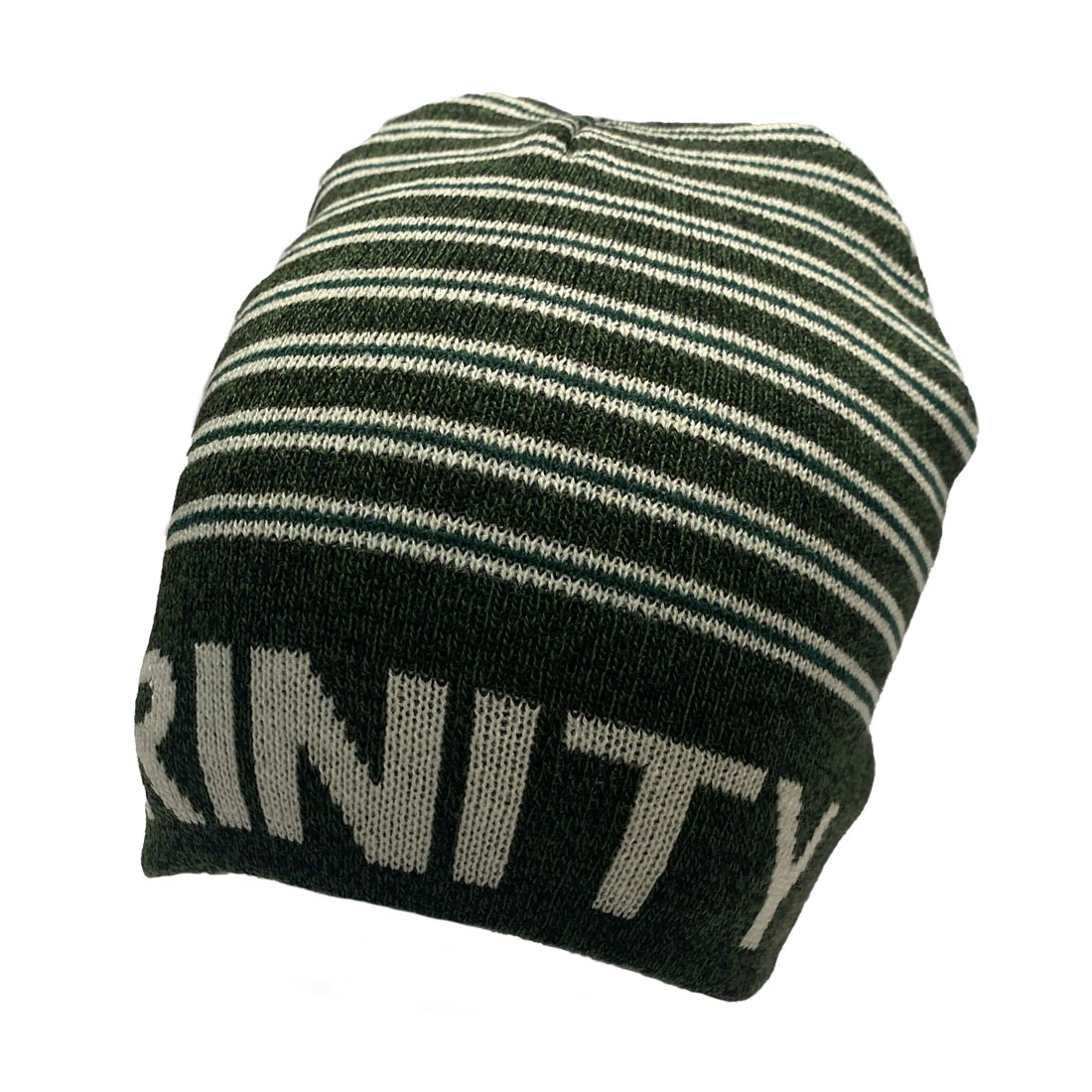 BOTTLE GREEN/NATURAL TRINITY STRIPE GRINDLE BEANIE HAT