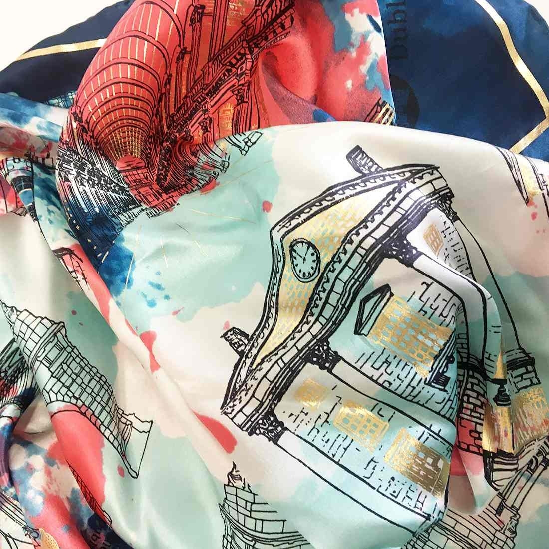 Trinity College Dublin Silk Scarf Navy & Coral