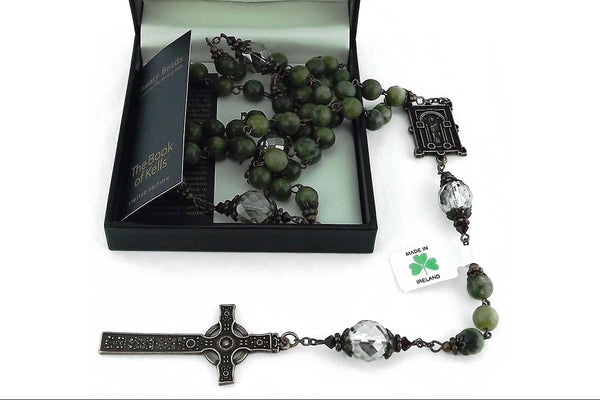 Book of Kells Connemara Marble Rosary in Presentation Box